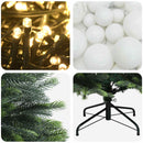 Kunstig juletræ med kugler 120 cm 150 LED'er Varm hvid
