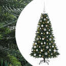 Kunstig juletræ med kugler 120 cm 150 LED'er Varm hvid