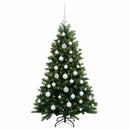 Kunstig juletræ med kugler 150 cm 150 LED'er Varm hvid