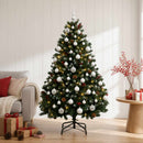 Kunstigt grønt juletræ med julekugle 120 cm 150 LED'er