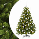 Kunstigt lysegrønt juletræ med julekugler 120 cm 150 LED'er