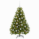 Kunstigt lysegrønt juletræ med julekugler 120 cm 150 LED'er