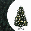 Kunstigt mørkegrønt juletræ med julekugle 150 cm 150 LED'er