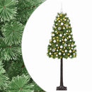 Kunstigt hængslet juletræ med julekugler 150 cm 150 LED'er