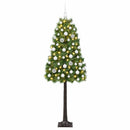 Kunstigt hængslet juletræ med julekugler 150 cm 150 LED'er