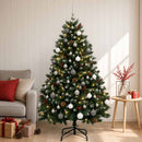 Kunstigt juletræ, grønt med julekugle 120 cm 150 LED'er