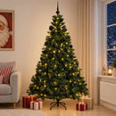 Kunstig juletræ med kugler 210 cm 300 LED'er Varm hvid