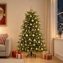 Kunstigt juletræ med julekugle 210 cm 300 LED'er Varm hvid