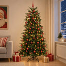 Kunstig juletræ med kugler 210 cm 300 LED'er Varm hvid