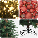 Kunstig juletræ med kugler 210 cm 300 LED'er Varm hvid