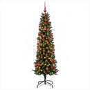 Kunstigt slankt juletræ med julekugle 180 cm 300 LED'er