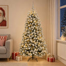 Kunstig juletræ med kugler 210 cm 300 LED'er Varm hvid