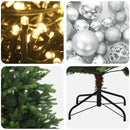 Kunstig juletræ med kugler 210 cm 300 LED'er Varm hvid