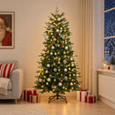 Kunstig juletræ med kugler 210 cm 300 LED'er Varm hvid