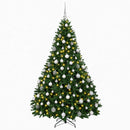 Kunstigt juletræ mellemgrønt med julekugle 210 cm 300 LED'er