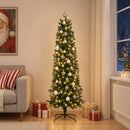Kunstigt, smalt juletræ med julekugler 240 cm 300 LED'er