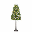 Kunstigt hængslet juletræ med julekugler 180 cm 300 LED'er