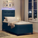 Box spring seng med LED-lysstrimler Blå 90 x 200 cm Stof - xlshop.dk