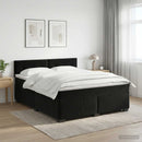 Boxmadras med topmadras med hovedgærde Sort 160 x 200 cm Fløjl - xlshop.dk