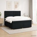Boxmadras med topmadras med hovedgærde Sort 160 x 200 cm Stof - xlshop.dk