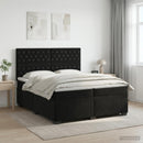 Boxmadras med topmadras med hovedgærde Sort 200 x 200 cm Fløjl - xlshop.dk