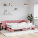 daybed med udtræk og madras 90x200 cm velour lyserød - xlshop.dk