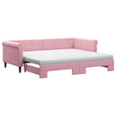 daybed med udtræk og madras 90x200 cm velour lyserød - xlshop.dk