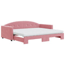 daybed med udtræk og madras 90x200 cm velour lyserød - xlshop.dk