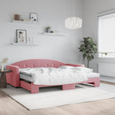 daybed med udtræk og madras 90x200 cm velour lyserød - xlshop.dk
