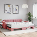 daybed med udtræk og madras 90x200 cm velour lyserød - xlshop.dk