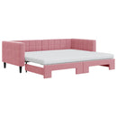 daybed med udtræk og madras 90x200 cm velour lyserød - xlshop.dk