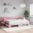 daybed med udtræk og madras 90x200 cm velour lyserød - xlshop.dk