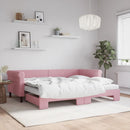 daybed med udtræk og madras 90x200 cm velour lyserød - xlshop.dk