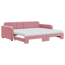 daybed med udtræk og madras 90x200 cm velour lyserød - xlshop.dk