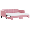 daybed med udtræk og madras 90x200 cm velour lyserød - xlshop.dk