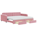 daybed med udtræk og skuffer 90x200 cm velour lyserød - xlshop.dk