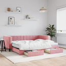daybed med udtræk og skuffer 90x200 cm velour lyserød - xlshop.dk