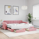 daybed med udtræk og skuffer 90x200 cm velour lyserød - xlshop.dk