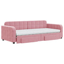 daybed med udtræk og skuffer 90x200 cm velour lyserød - xlshop.dk