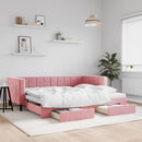 daybed med udtræk og skuffer 90x200 cm velour lyserød - xlshop.dk