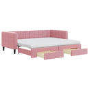 daybed med udtræk og skuffer 90x200 cm velour lyserød - xlshop.dk