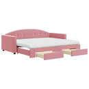 daybed med udtræk og skuffer 90x200 cm velour lyserød - xlshop.dk
