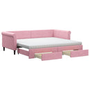 daybed med udtræk og skuffer 90x200 cm velour lyserød - xlshop.dk