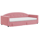 daybed med udtræk og skuffer 90x200 cm velour lyserød - xlshop.dk