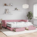 daybed med udtræk og skuffer 90x200 cm velour lyserød - xlshop.dk