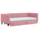 daybed med udtræk og skuffer 90x200 cm velour lyserød - xlshop.dk
