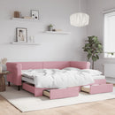 daybed med udtræk og skuffer 90x200 cm velour lyserød - xlshop.dk