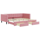 daybed med udtræk og skuffer 90x200 cm velour lyserød - xlshop.dk