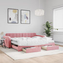 daybed med udtræk og skuffer 90x200 cm velour lyserød - xlshop.dk