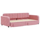 daybed med udtræk og skuffer 90x200 cm velour lyserød - xlshop.dk